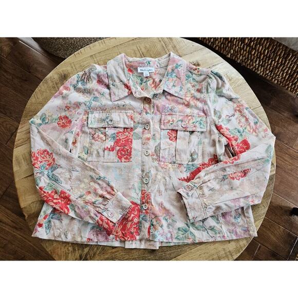 Patchington In Bloon Floral Linen Blend Jacket Shacket Women's Size M - Picture 1 of 9